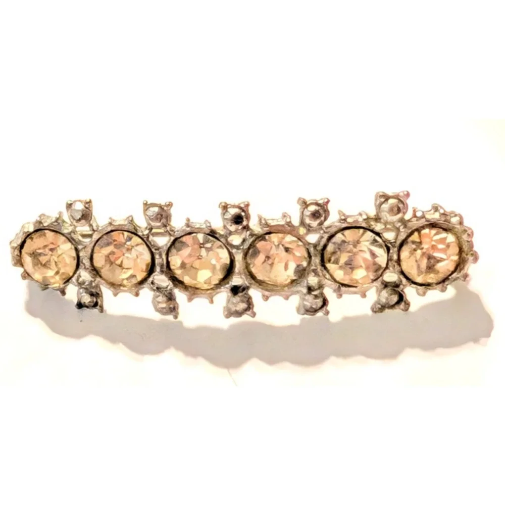 Vintage Rhinestone Bar Brooch Pin, Silver-tone Foiled Glass 1.25